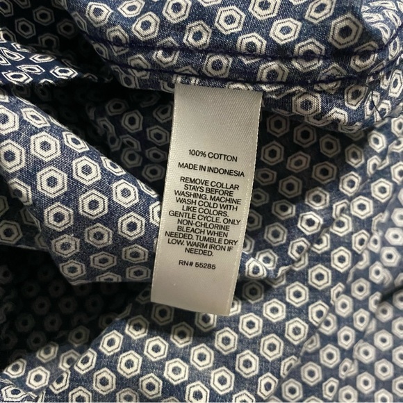 Express Blue White Geometric Print Slim Fit Button Up Shirt - Picture 5 of 5